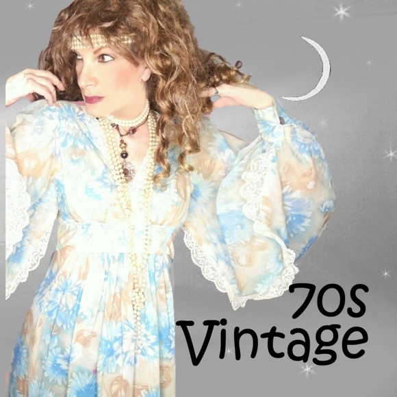 Vintage Dresses & Skirts - 70s Vtg Maxi Hippie Fairy Festival Dress